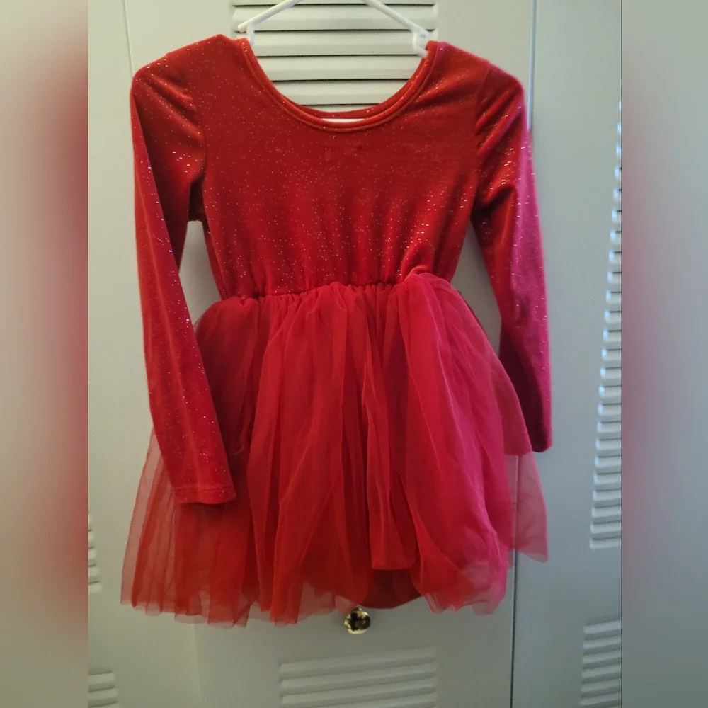 Cat & Jack Red Glitter Tulle Holiday Dress Size Medium